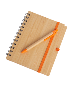 LIBRETA CON ELASTICO TAPA DE BAMBÚ CON BOLÍGRAFO